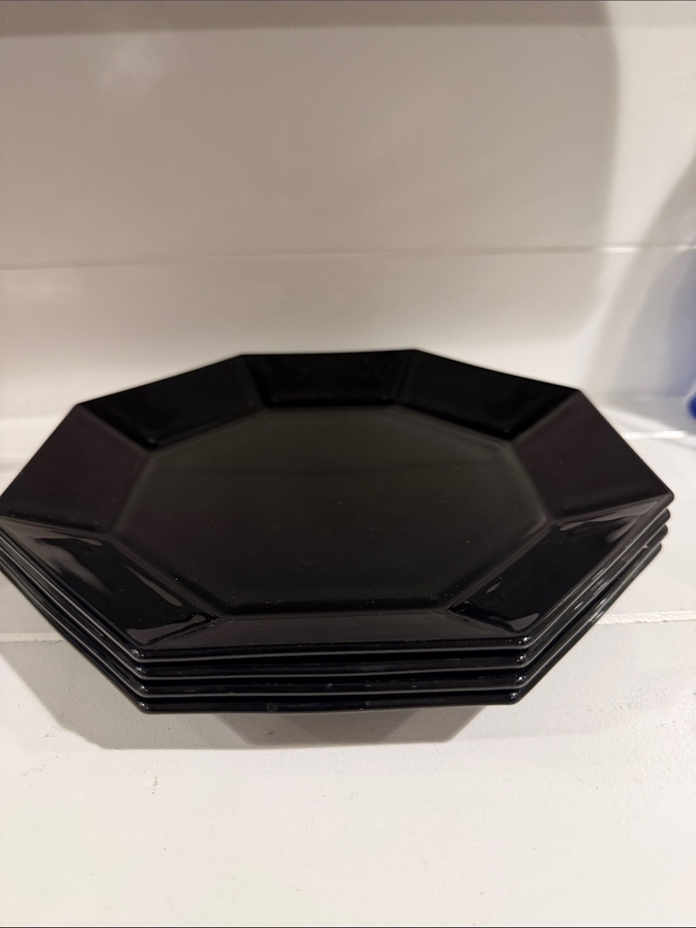 Vintage Octagonal Black Dinner Plate Set - 4 plates